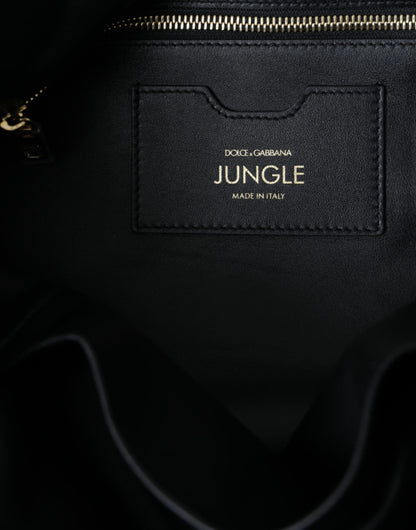  - Black Leather JUNGLE Quilted Shopping Tote Bag