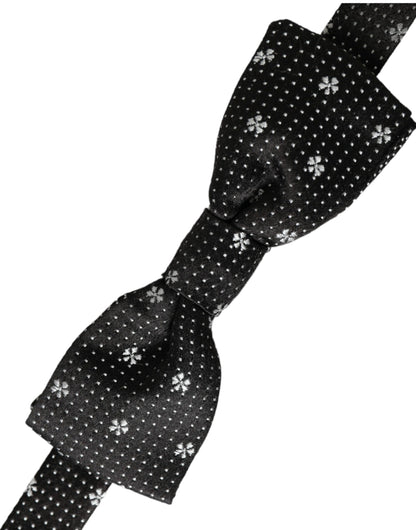  - Black Silk Floral Adjustable Neck Men Papillon Bow Tie