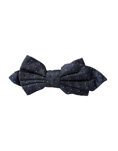  - Navy Blue Silk Patterned Adjustable Men Papillon Bow Tie