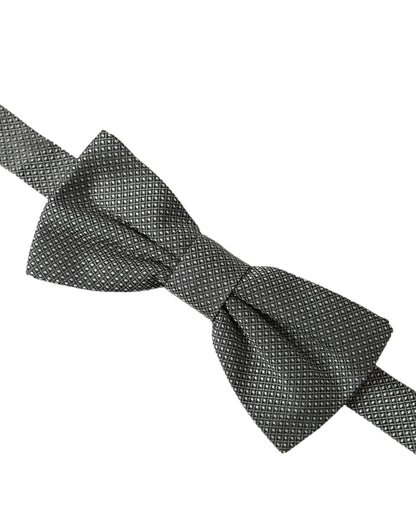  - Gray Silk Patterned Adjustable Neck Men Bow Tie