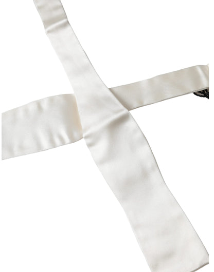  - White Silk Slim Skinny Necktie Men Bow Tie