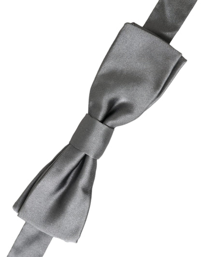 Dolce & Gabbana Gray Satin Silk Adjustable Neck Papillon Bow Tie