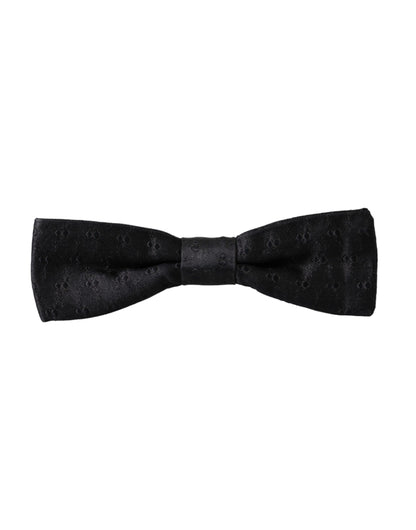  - Black Silk Patterned Adjustable Neck Men Bow Tie