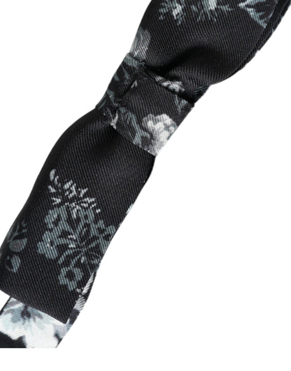  - Black Floral Silk Adjustable Neck Men Bow Tie