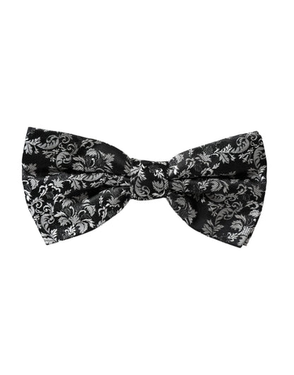  - Black Floral Silk Adjustable Neck Men Bow Tie