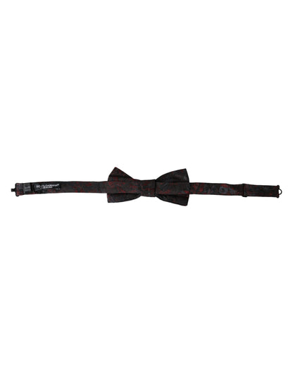  - Red Black Floral Adjustable Neck Men Bow Tie