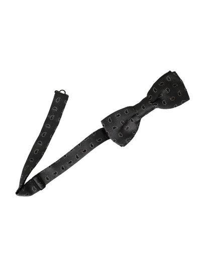  - Black Silk Patterned Adjustable Neck Men Bow Tie