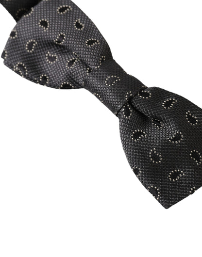  - Black Silk Patterned Adjustable Neck Men Bow Tie