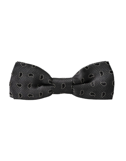  - Black Silk Patterned Adjustable Neck Men Bow Tie