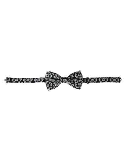  - Black White Printed Adjustable Neck Men Bow Tie