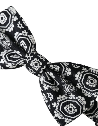  - Black White Printed Adjustable Neck Men Bow Tie