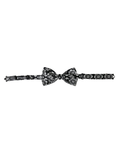  - Black White Printed Adjustable Neck Men Bow Tie