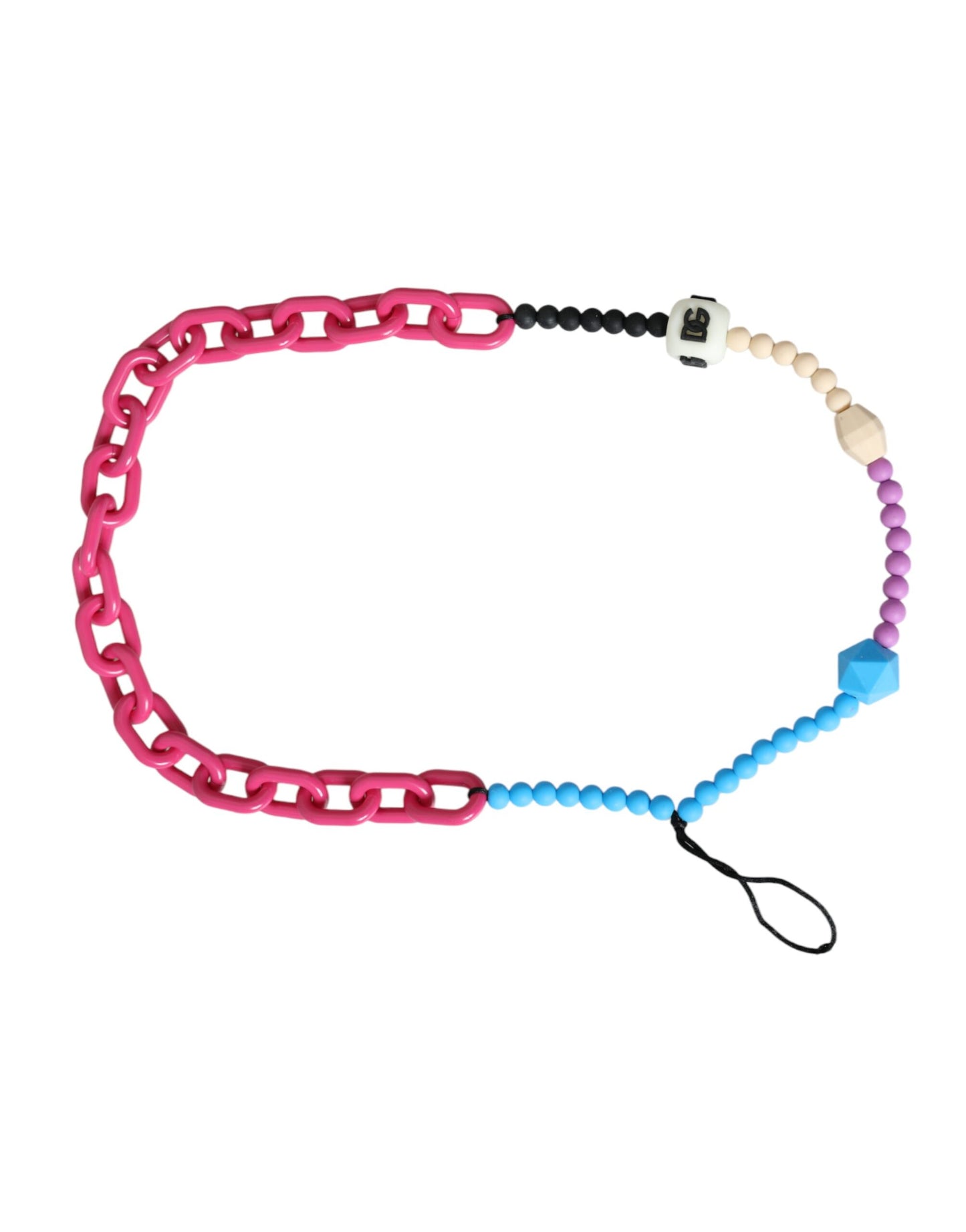  - Multicolor Beaded Chain Logo Charm Necklace