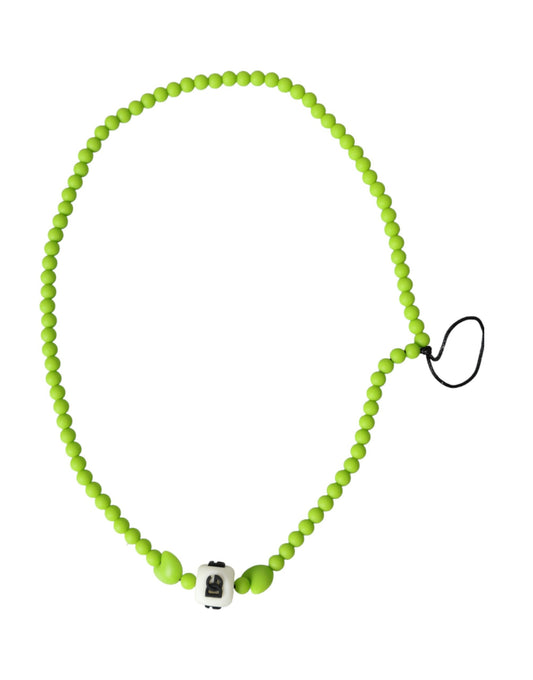  - Green Beaded Chain DG Logo Charm Necklace