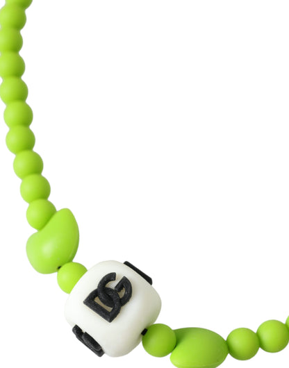  - Green Beaded Chain DG Logo Charm Necklace