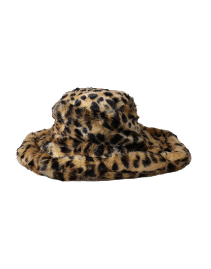 Dolce & Gabbana Brown Leopard Fur Women's Bucket Hat