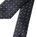  - Black Blue Polka Dot Silk Adjustable Men Tie