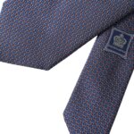  - Navy Blue Silk Patterned Adjustable Men Tie