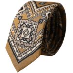  - Yellow 100% Silk Wheel Print Adjustable Men Tie