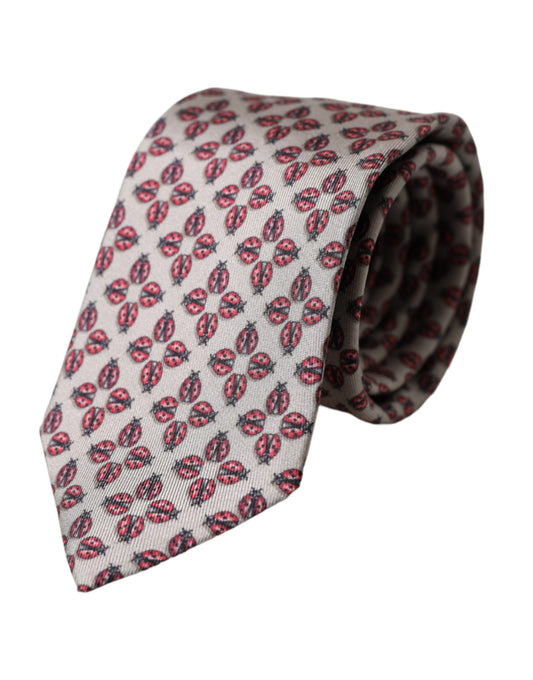  - Beige Lady Bug Print Silk Adjustable Men Tie