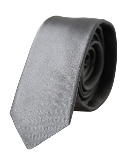  - Silver Solid Satin Silk Adjustable Men Tie