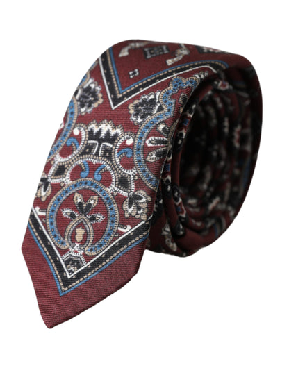 Dolce & Gabbana Bordeaux Printed 100% Silk Adjustable Men's Tie