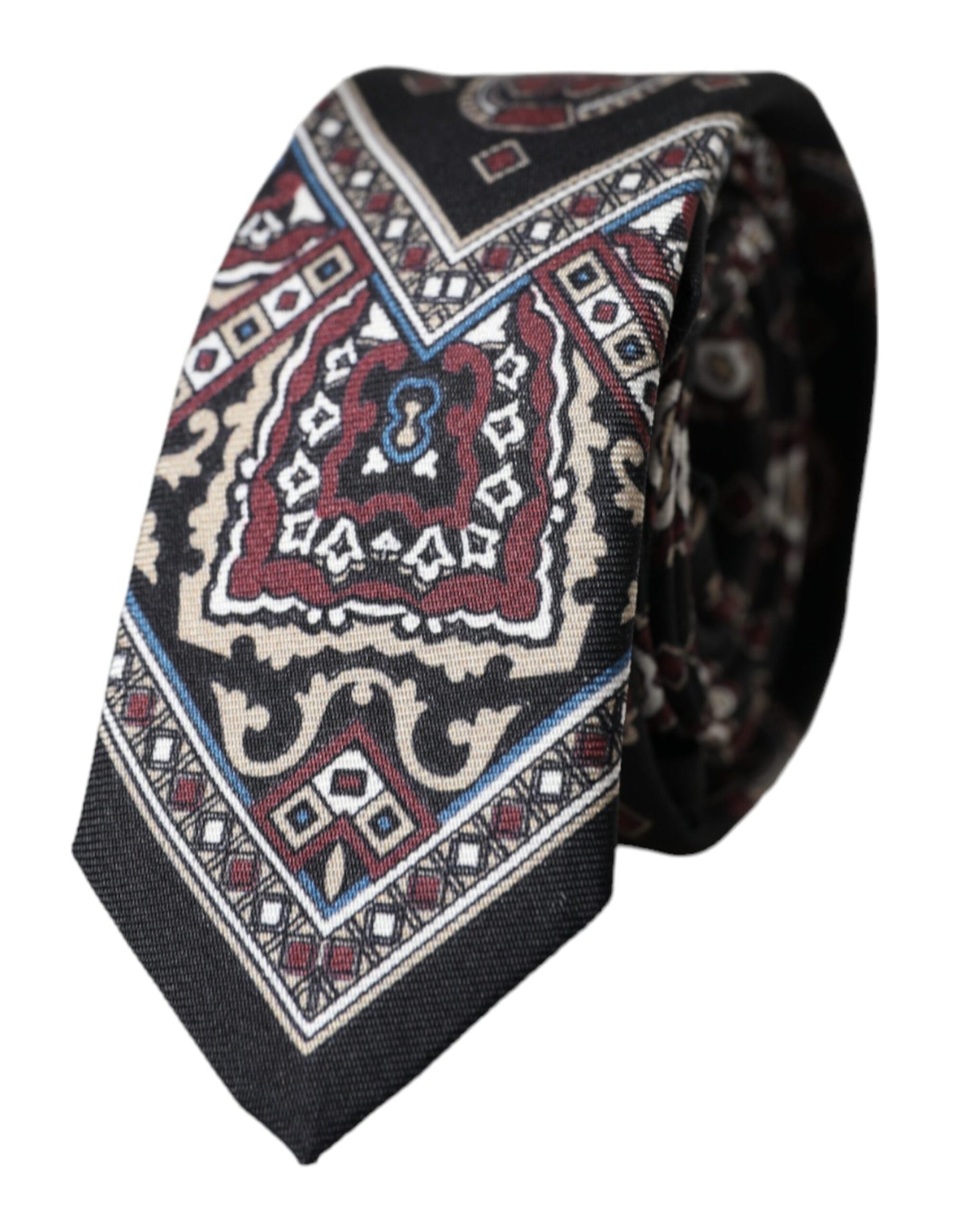 Dolce & Gabbana Black Printed 100% Silk Adjustable Men's Tie
