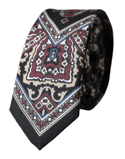 Dolce & Gabbana Black Printed 100% Silk Adjustable Men's Tie