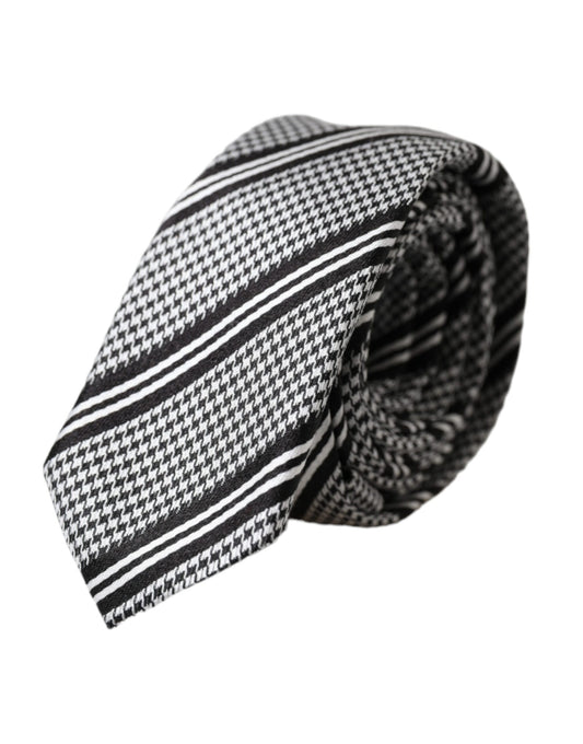  - Black White Stripes Silk Adjustable Tie