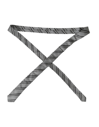  - Black White Stripes Silk Adjustable Tie