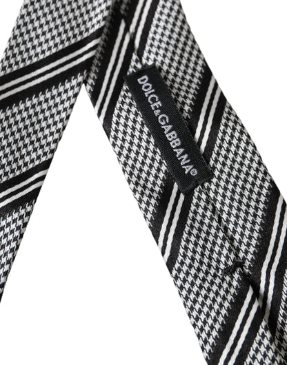  - Black White Stripes Silk Adjustable Tie