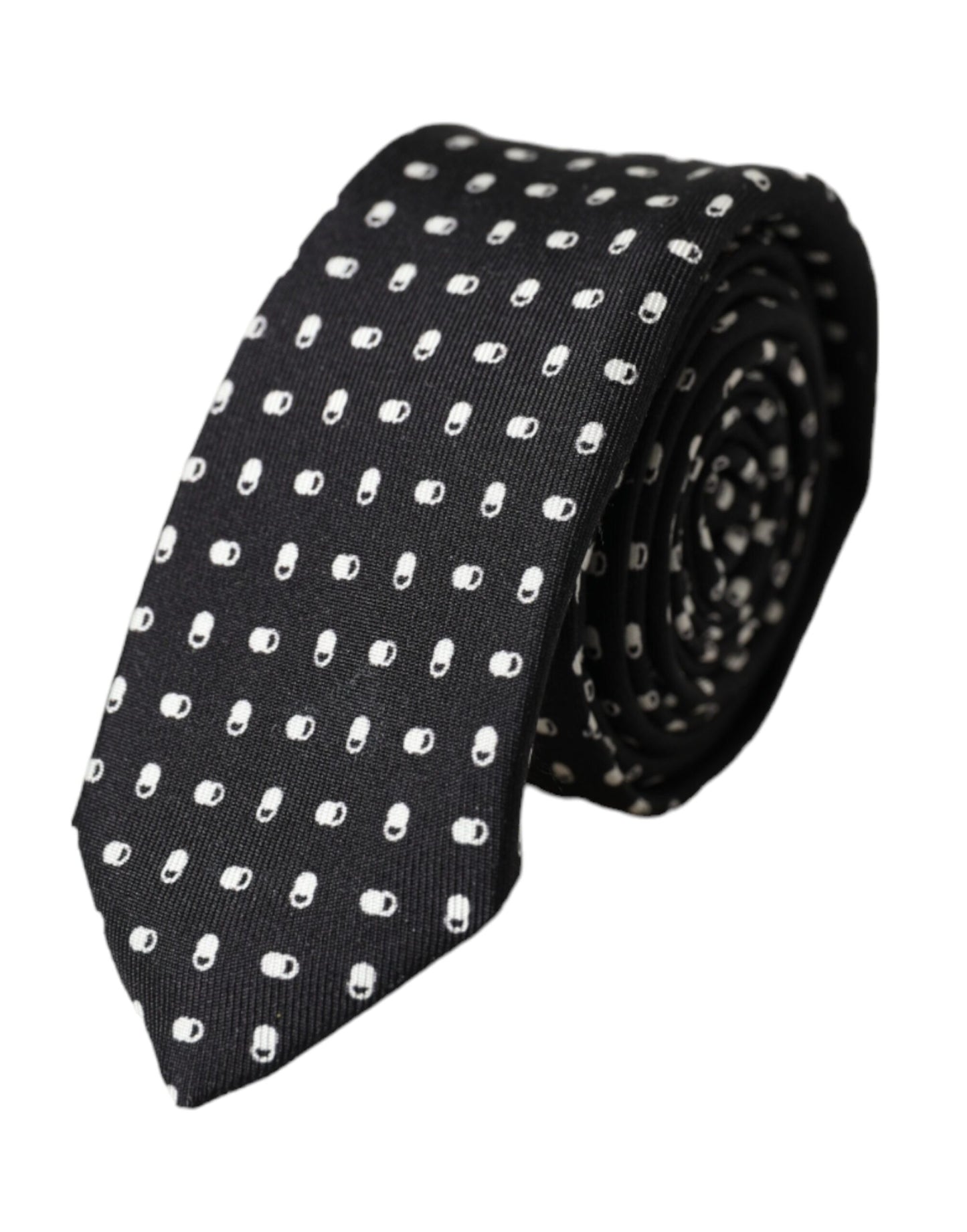  - Black Patterned 100%Silk Adjustable Tie