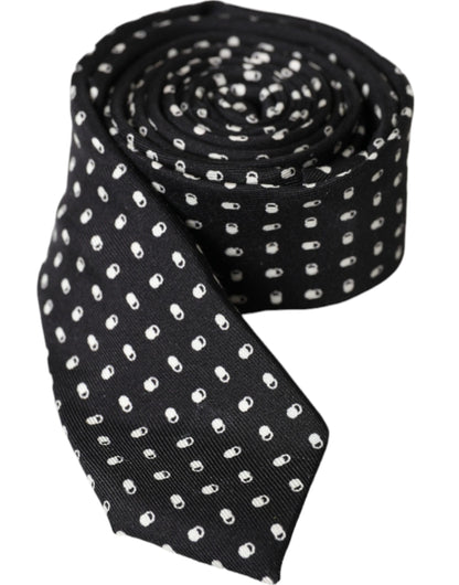  - Black Patterned 100%Silk Adjustable Tie