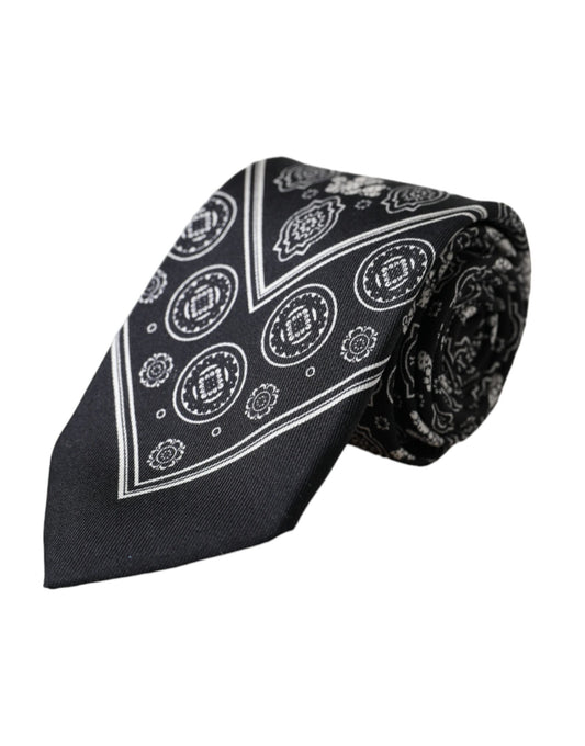  - Black Patterned 100%Silk Adjustable Tie