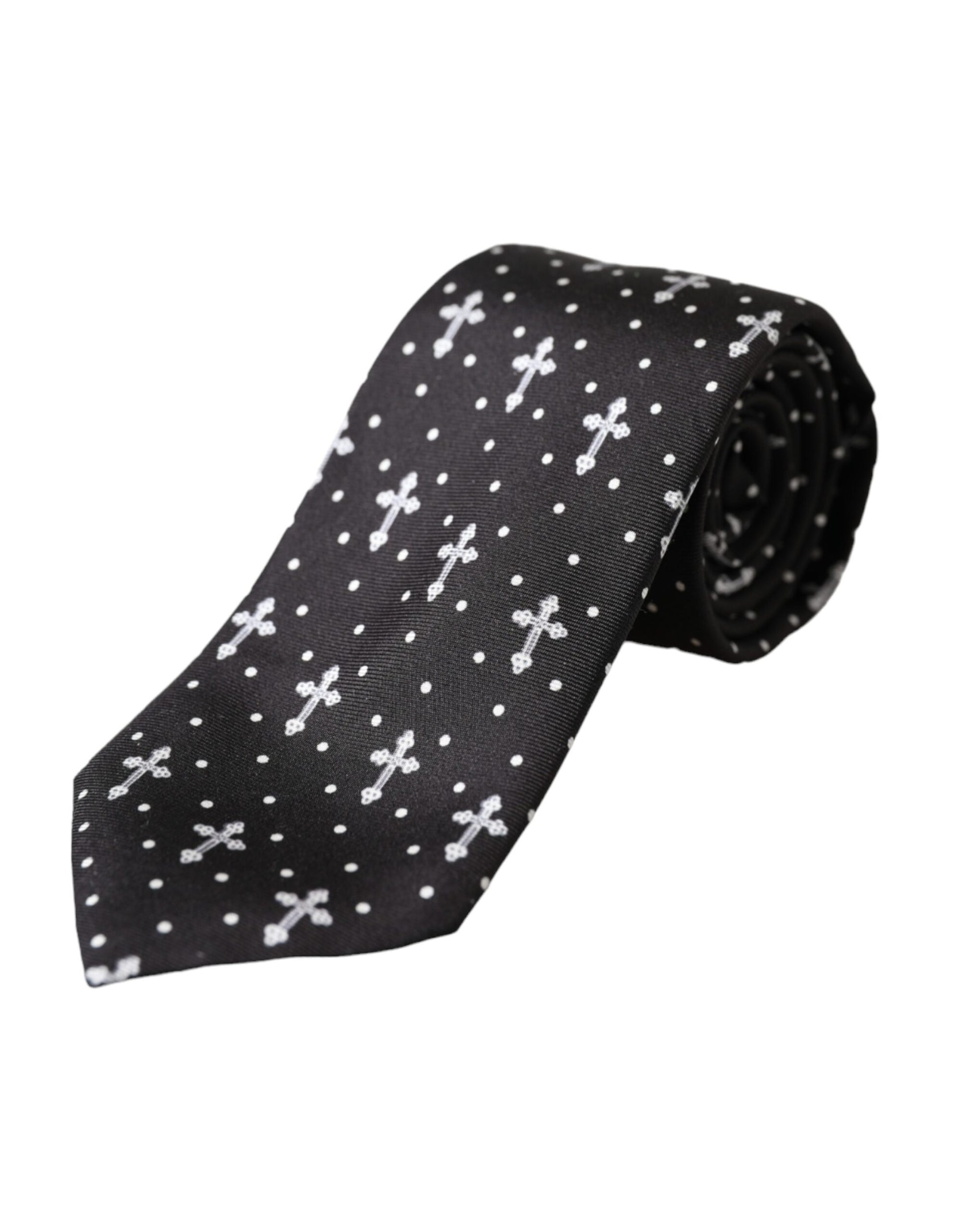 Black White Cross Silk Adjustable Tie