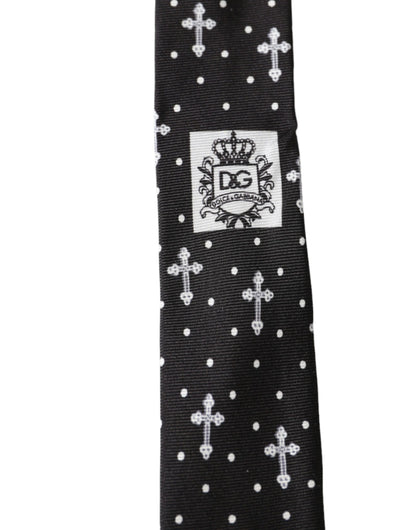  - Black White Cross Silk Adjustable Tie