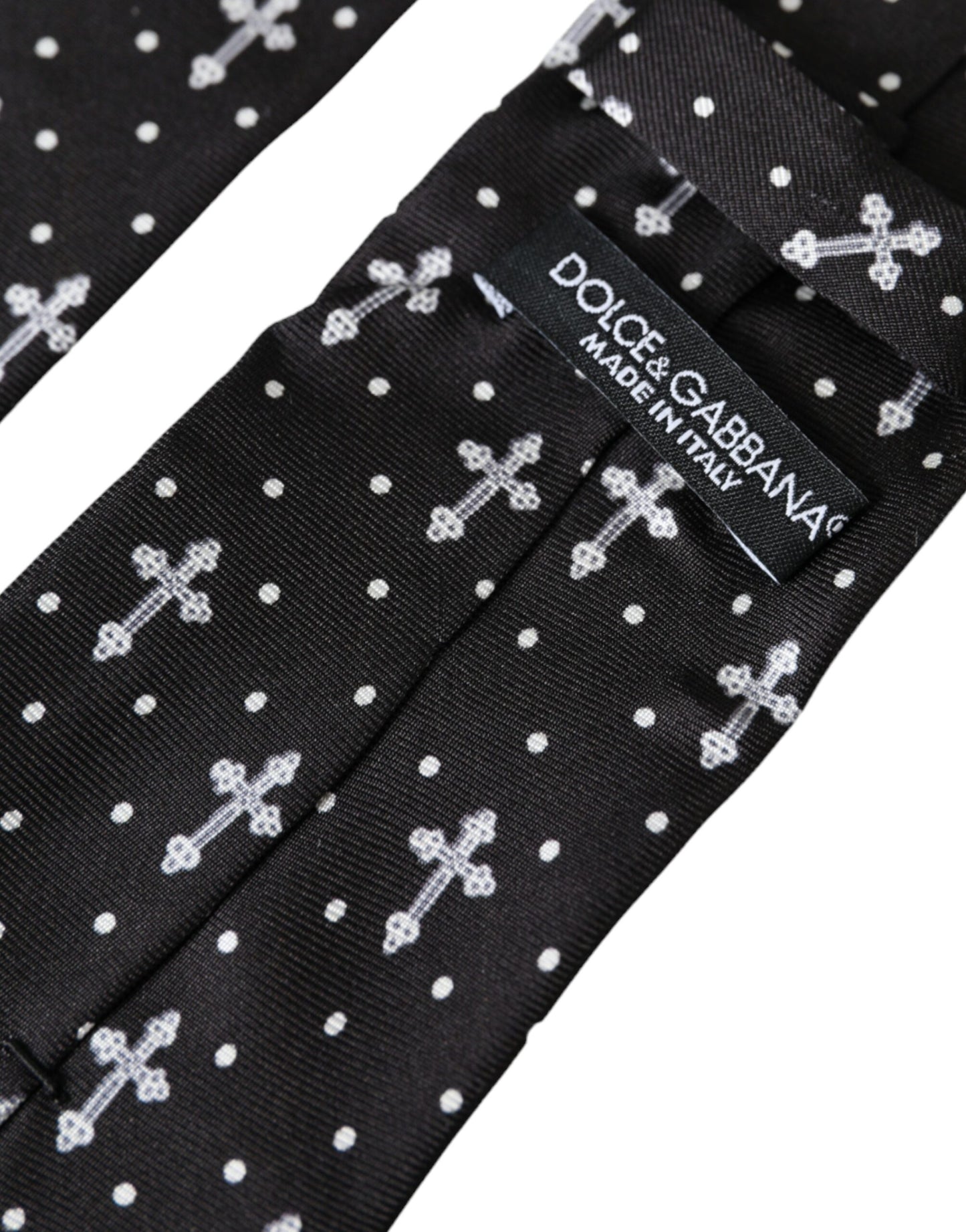  - Black White Cross Silk Adjustable Tie