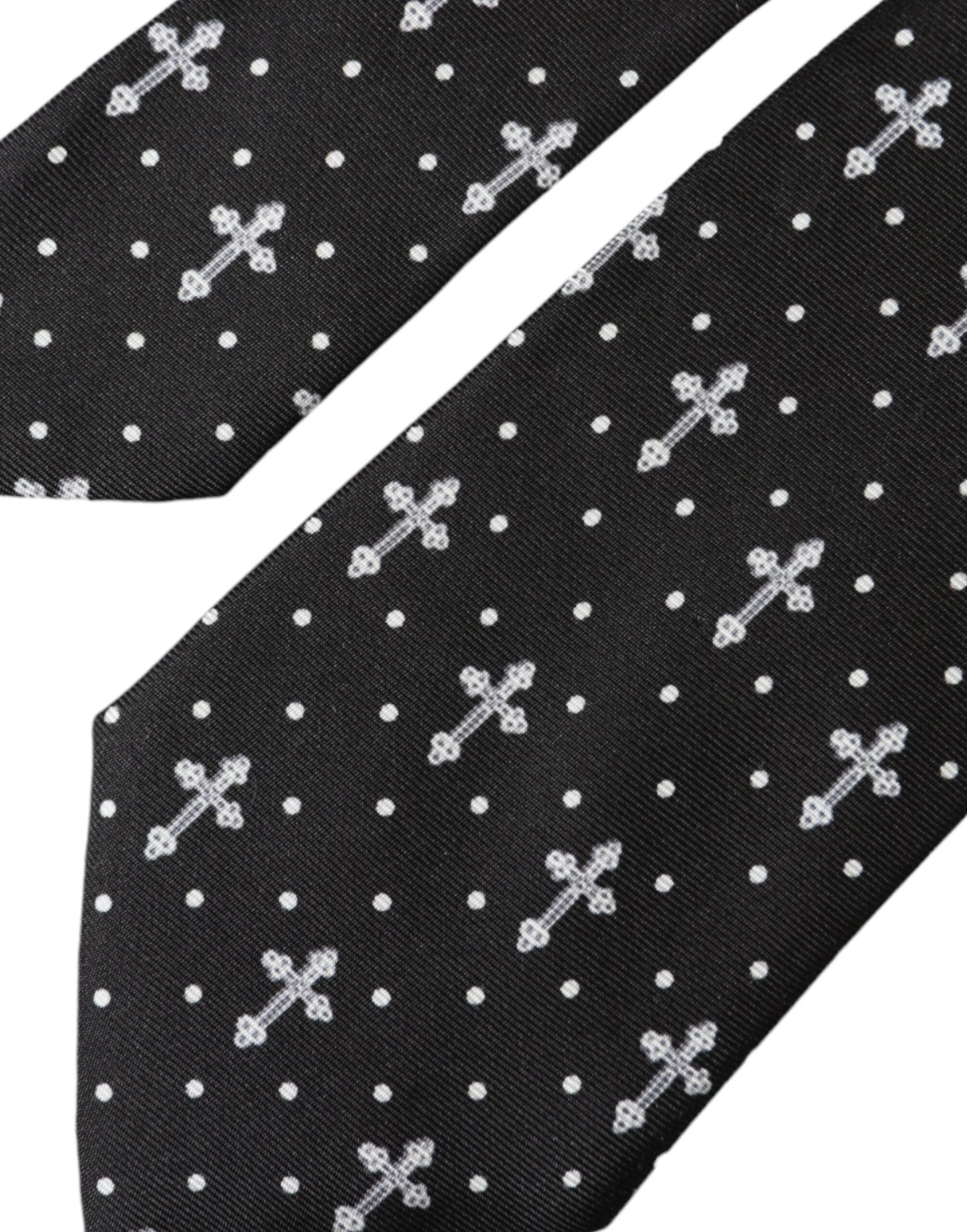  - Black White Cross Silk Adjustable Tie