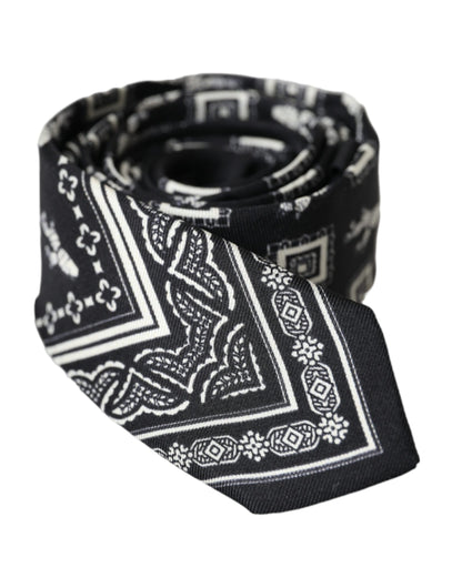  - Black Patterned 100%Silk Adjustable Tie