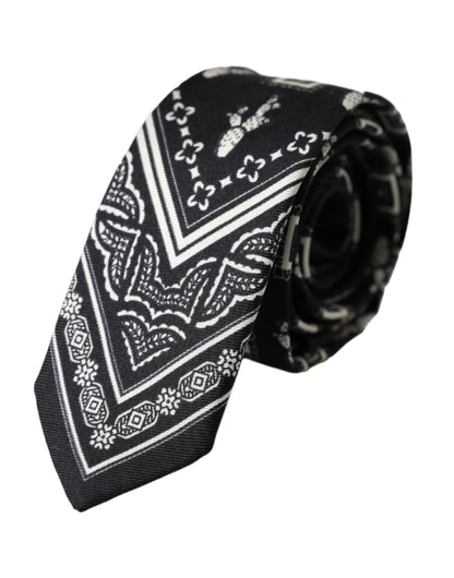  - Black Patterned 100%Silk Adjustable Tie