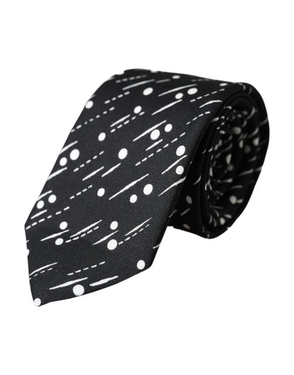  - Black Dotted 100% Silk Adjustable Tie