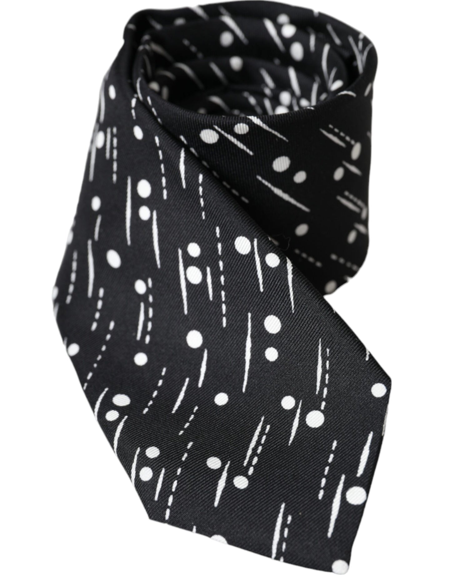  - Black Dotted 100% Silk Adjustable Tie