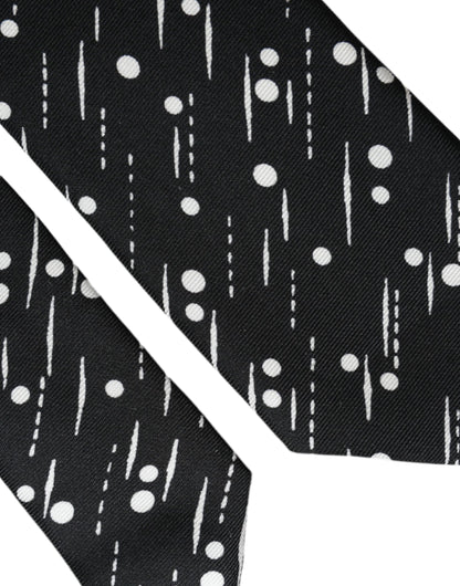  - Black Dotted 100% Silk Adjustable Tie