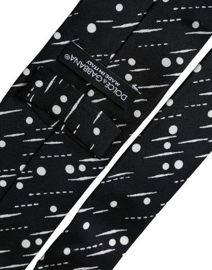  - Black Dotted 100% Silk Adjustable Tie