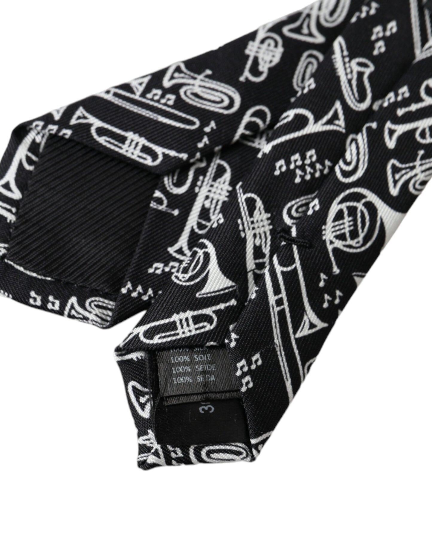  - Black Trumpet Print Silk Adjustable Tie