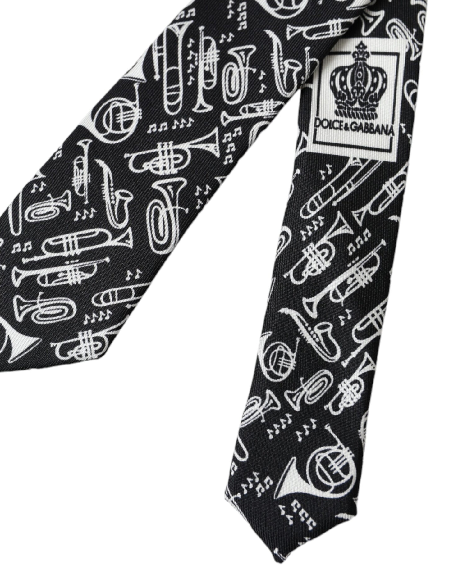  - Black Trumpet Print Silk Adjustable Tie