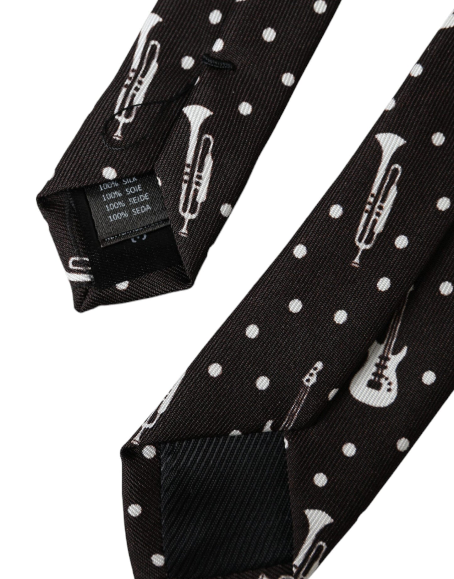  - Black Guitar Print Silk Adjustable Tie