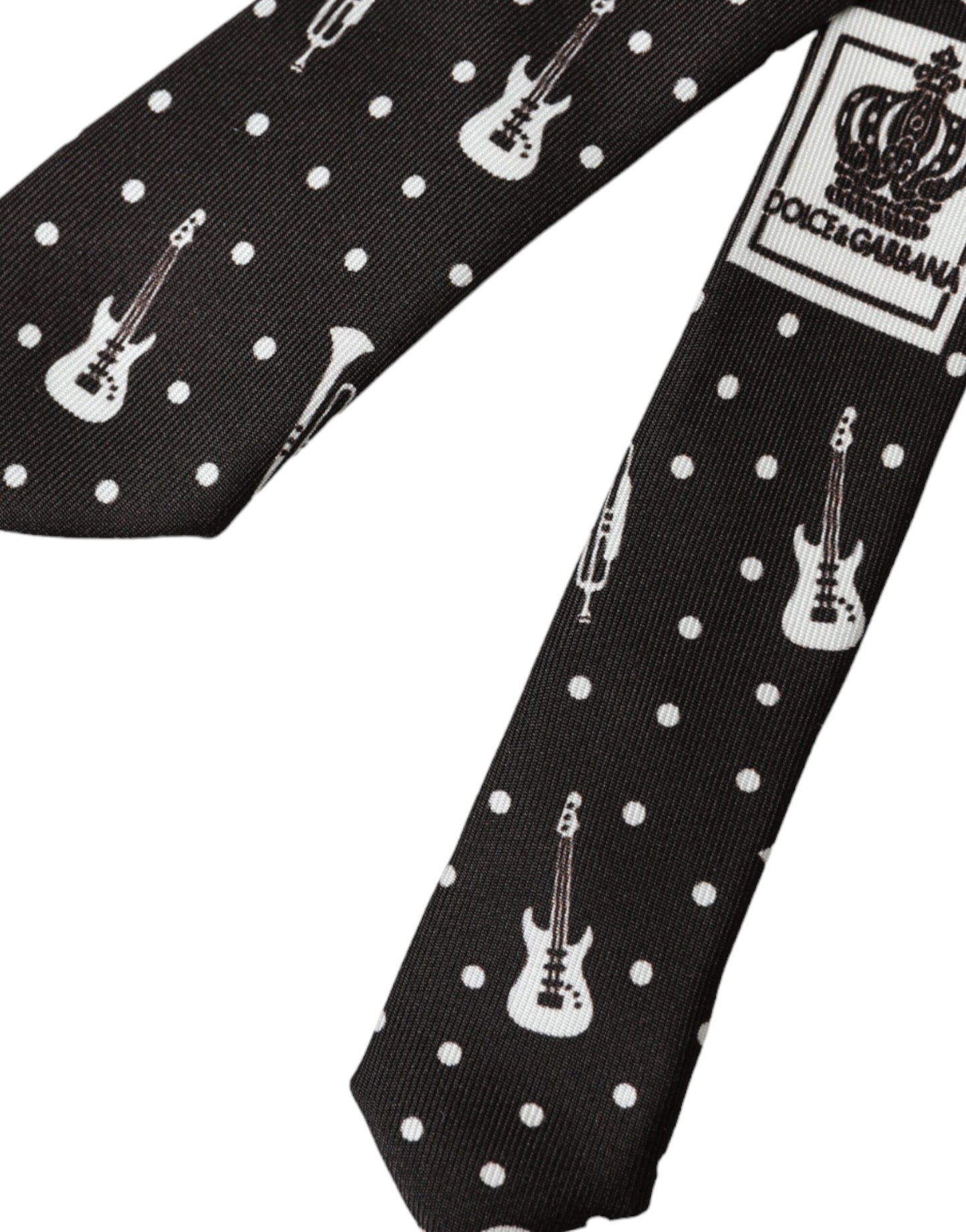  - Black Guitar Print Silk Adjustable Tie