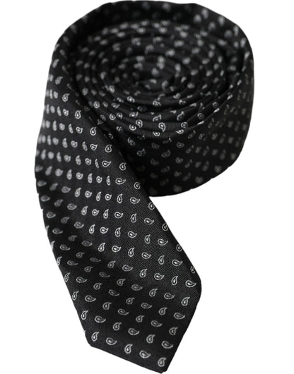  - Black Jacquard Patterned Silk Adjustable Men Tie