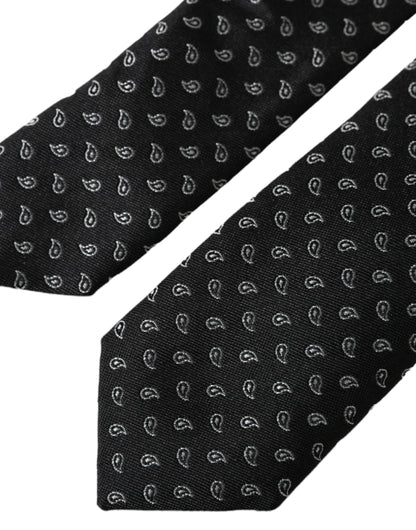  - Black Jacquard Patterned Silk Adjustable Men Tie